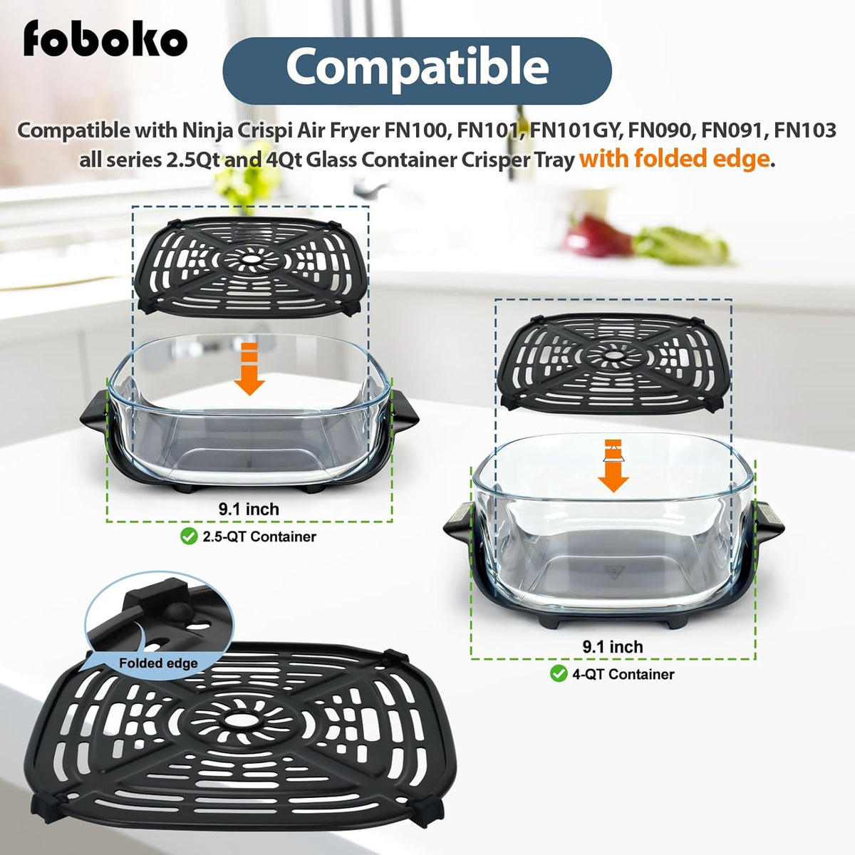 Silicone Bumper for Ninja Crispi Air Fryer FN101, Ninja Crispi accessories, Ninja Crispi Replacement Parts, Food Grade, Black.