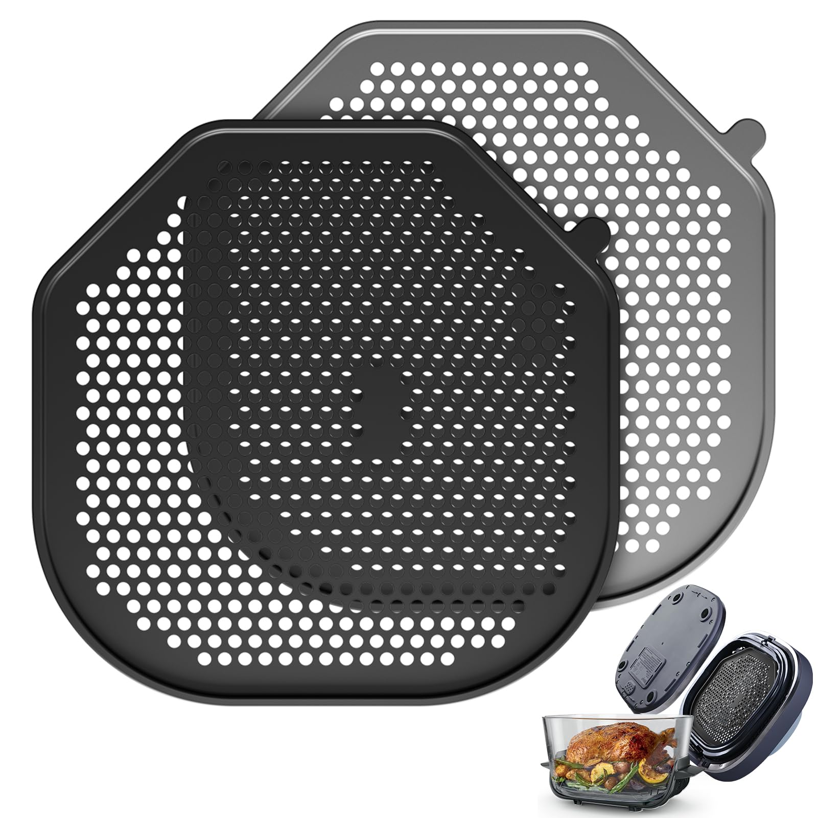 2 PCS Silicone Splatter Shield Heat-Resistant Splash Guard for Ninja Crispi Pro Glass Air Fryer -Replacement Parts AS101CY,Compatible with Ninja Crispi Pro Accessories & Crisp Containers (Black)