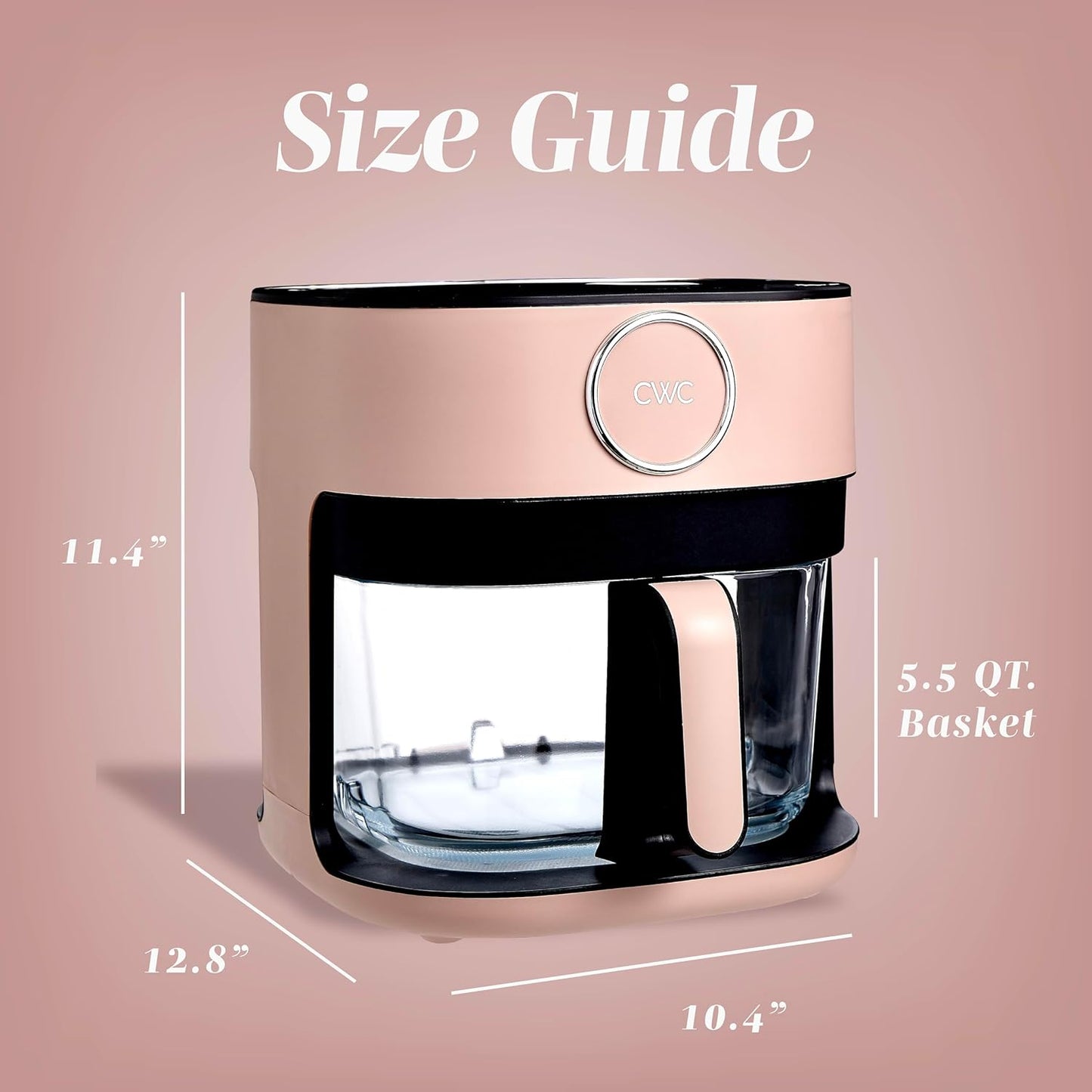 COOK WITH COLOR 1400W 5.5Qt Digital Kitchen Air Fryer with Glass Basket, 8 Presets Healthy Cooking Options, Bake, Fry, Reheat, 60-Min Timer, Adjustable Temperature Control 175°F–400°F, Blush