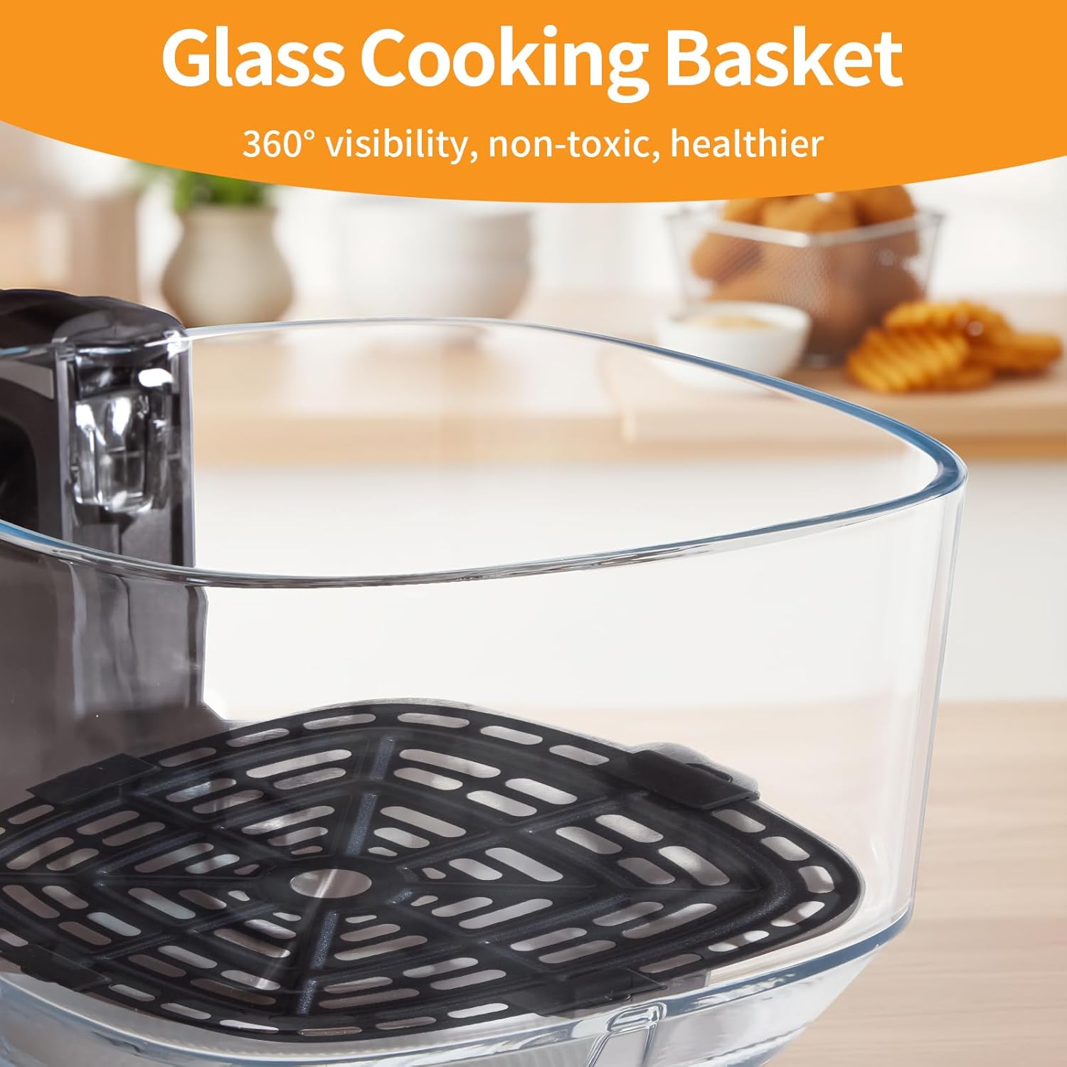 NEWBULIG 4.7Qt Glass Air Fryer, 10 in 1 Air Fryers with Timer, 105 to 395°F Wider Temperature, 360° Visibility, Dishwasher Safe, Roast Bake Dehydrate Reheat, Nonstick & Easy-Clean Basket, 1300W