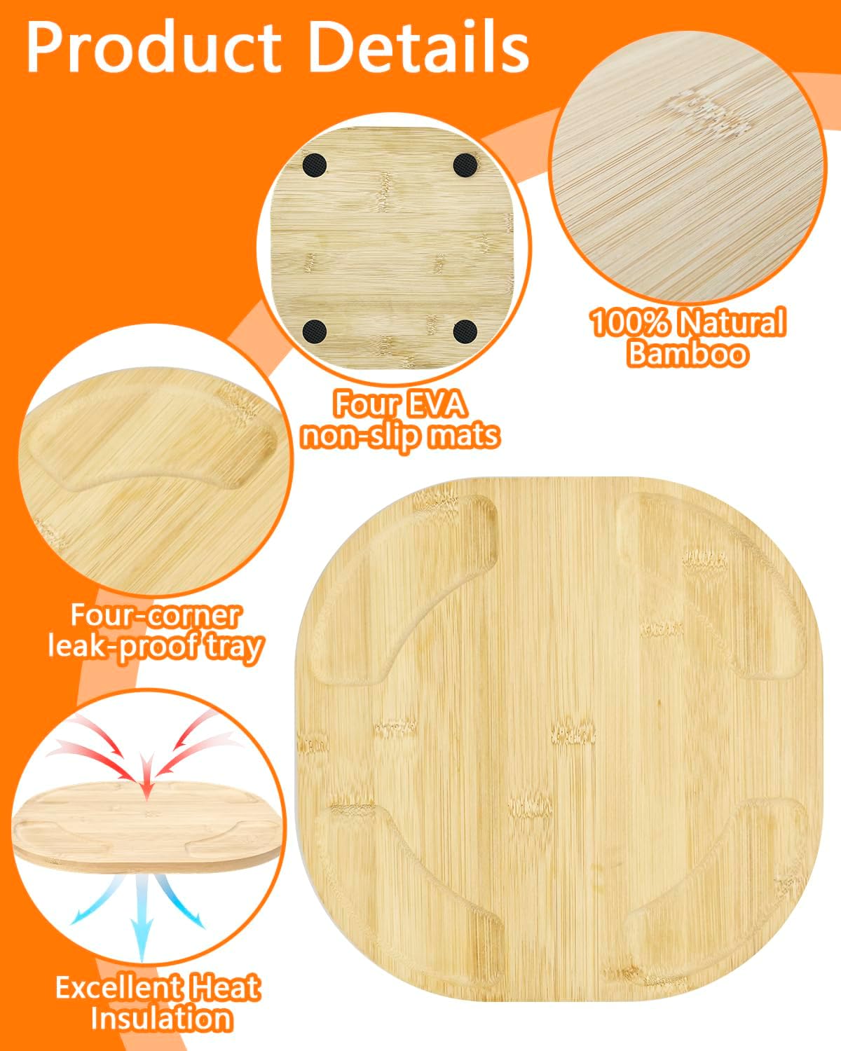 Piemow Heat-Resistant Bamboo Trivet for Air Fryers Non-Slip Countertop Protector, Essential Kitchen Gift for Housewives & Househusbands