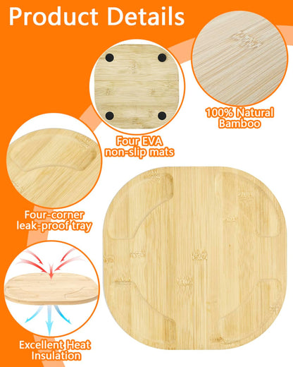 Piemow Heat-Resistant Bamboo Trivet for Air Fryers Non-Slip Countertop Protector, Essential Kitchen Gift for Housewives & Househusbands