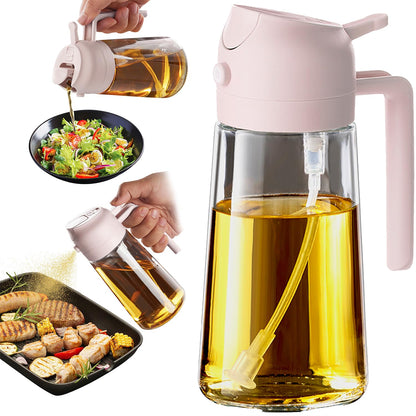 TrendPlain 16oz/470ml Glass Olive Oil Sprayer for Cooking – 2 in 1 Olive Oil Dispenser Bottle for Kitchen Gadgets and Air Fryer Accessories, Salad, BBQ - Black