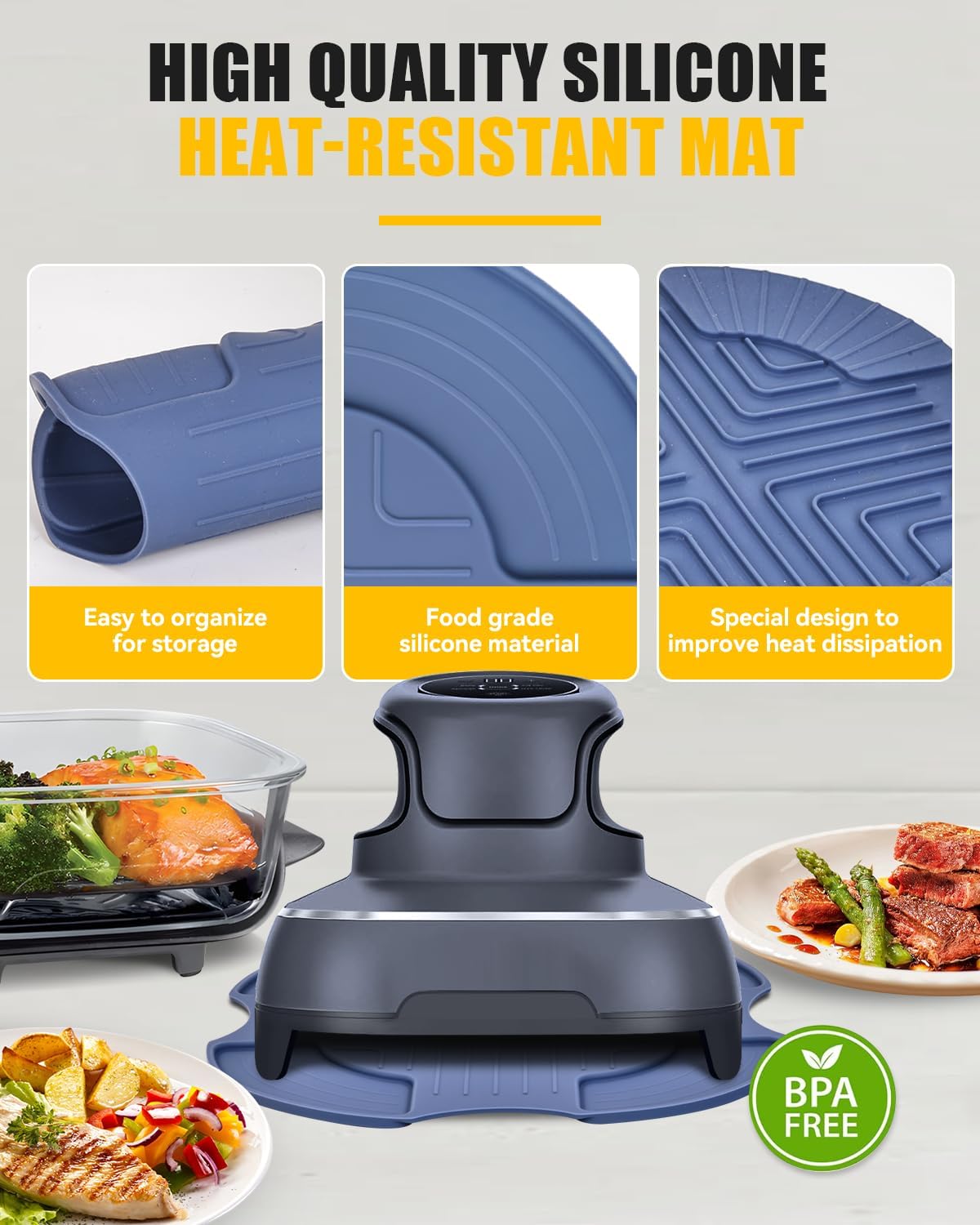 Silicone Heat-Resistant Mat for Ninja Crispi Glass Air Fryer | Reusable Fireproof Heat Resistance Hot Pad | Anti-Slip Kitchen Countertop Protector | Compatible with FN101GY/FN101SG/FN101ST, Blue