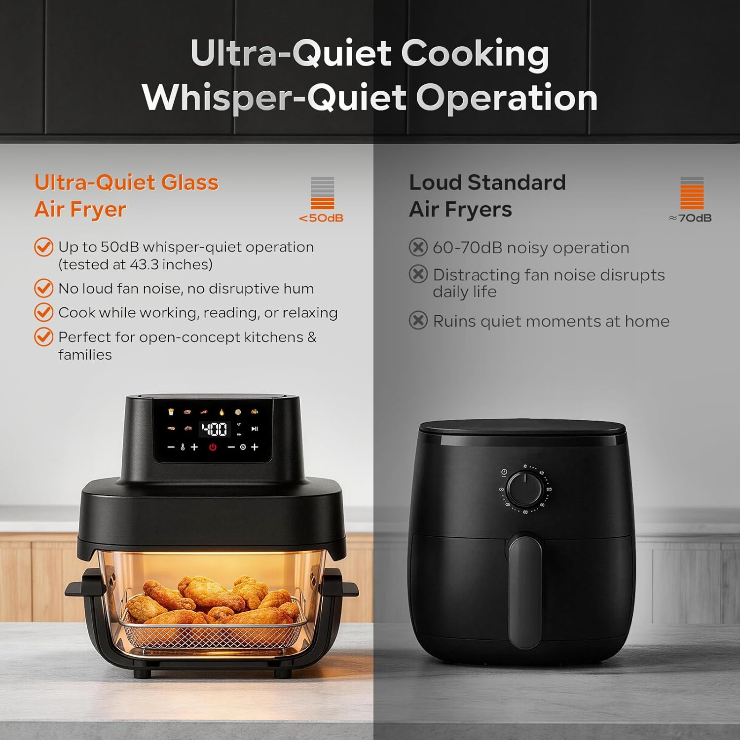 Glass Air Fryer Non Toxic, 6.3QT & 4.4QT Air Fryer with Dual Glass Baskets with Lids, 8-in-1 Portable Air Fryers Cristal, PFOA & PFAS-Free, Dishwasher Safe, Ideal Kitchen Gift