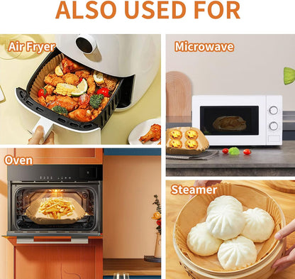 Air Fryer Liners Disposable Paper,100Pcs Parchment Paper Liners,Non Stick Airfryer Paper Liners,Food Grade Air Fryer Accessories WaterProof OilProof for Microwave Oven Steamer 7.9inch Square