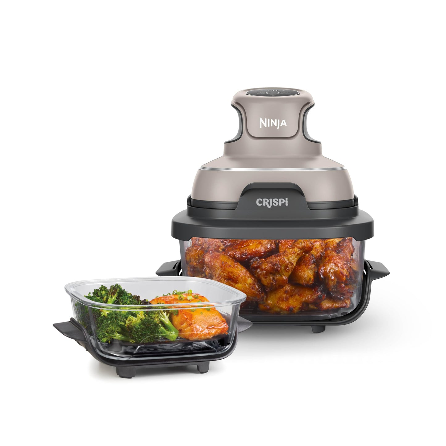 Ninja Crispi 4-in-1 Glass Air Fryer | 450°F | Non-Toxic | 4QT & 6-Cup Glass Containers w/Lids | Microwave, Freezer, Dishwasher Safe | Max Crisp, Air Fry, Bake, Recrisp | Cyberspace Gray, FN101GY