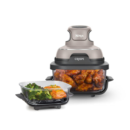 Ninja Crispi 4-in-1 Glass Air Fryer | 450°F | Non-Toxic | 4QT & 6-Cup Glass Containers w/Lids | Microwave, Freezer, Dishwasher Safe | Max Crisp, Air Fry, Bake, Recrisp | Cyberspace Gray, FN101GY