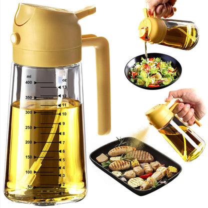 TrendPlain 16oz/470ml Glass Olive Oil Sprayer for Cooking – 2 in 1 Olive Oil Dispenser Bottle for Kitchen Gadgets and Air Fryer Accessories, Salad, BBQ - Black & Navy