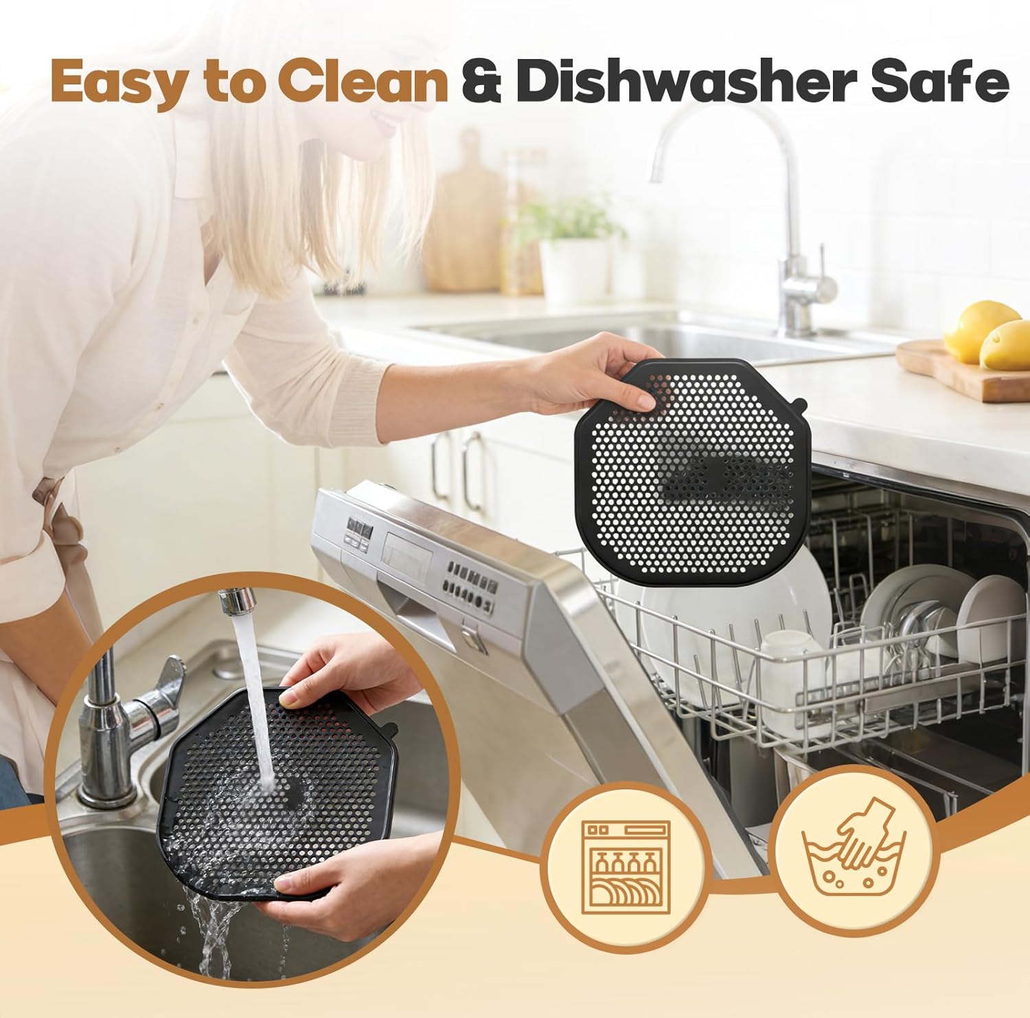 2 PCS Silicone Splatter Shield Heat-Resistant Splash Guard for Ninja Crispi Pro Glass Air Fryer -Replacement Parts AS101CY,Compatible with Ninja Crispi Pro Accessories & Crisp Containers (Black)