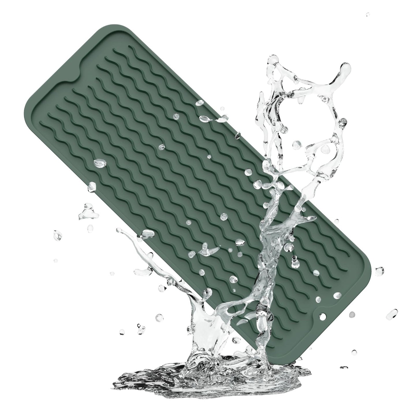 ZLR Silicone Dish Drying Mat & Heat Resistant Trivet (12" x 16") - Waterproof Counter Protector for Air Fryer, Coffee Maker - Non-Slip, BPA Free Kitchen Pad, Easy Clean Dishwasher Safe (Green)