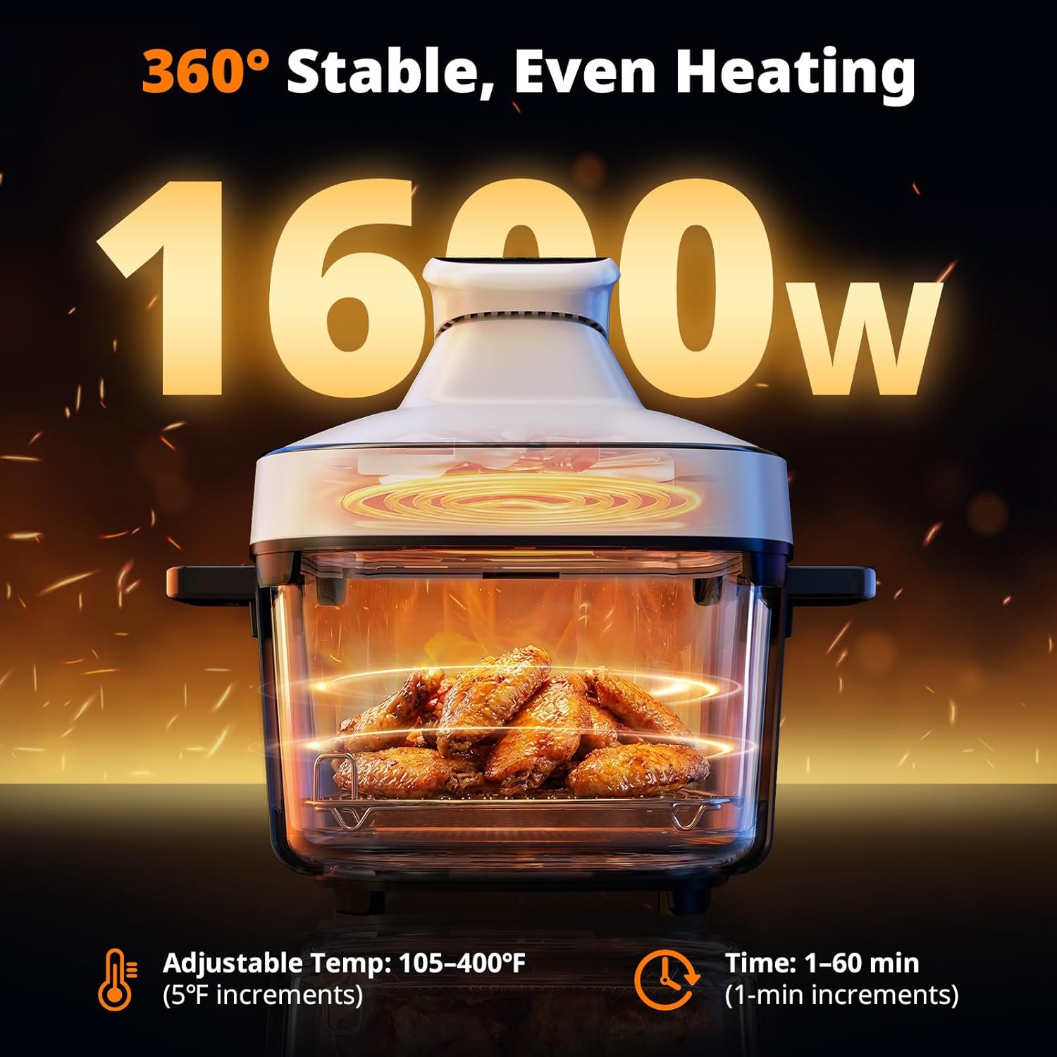 AIRMSEN 6.3 QT Glass Air Fryer Non-Toxic, 4 Presets & Manual Control, 105–400℉ Precise Heat, 95% Less Oil, Auto-Pause & Resume, Microwave & Dishwasher Safe Glass Container for Family Meals