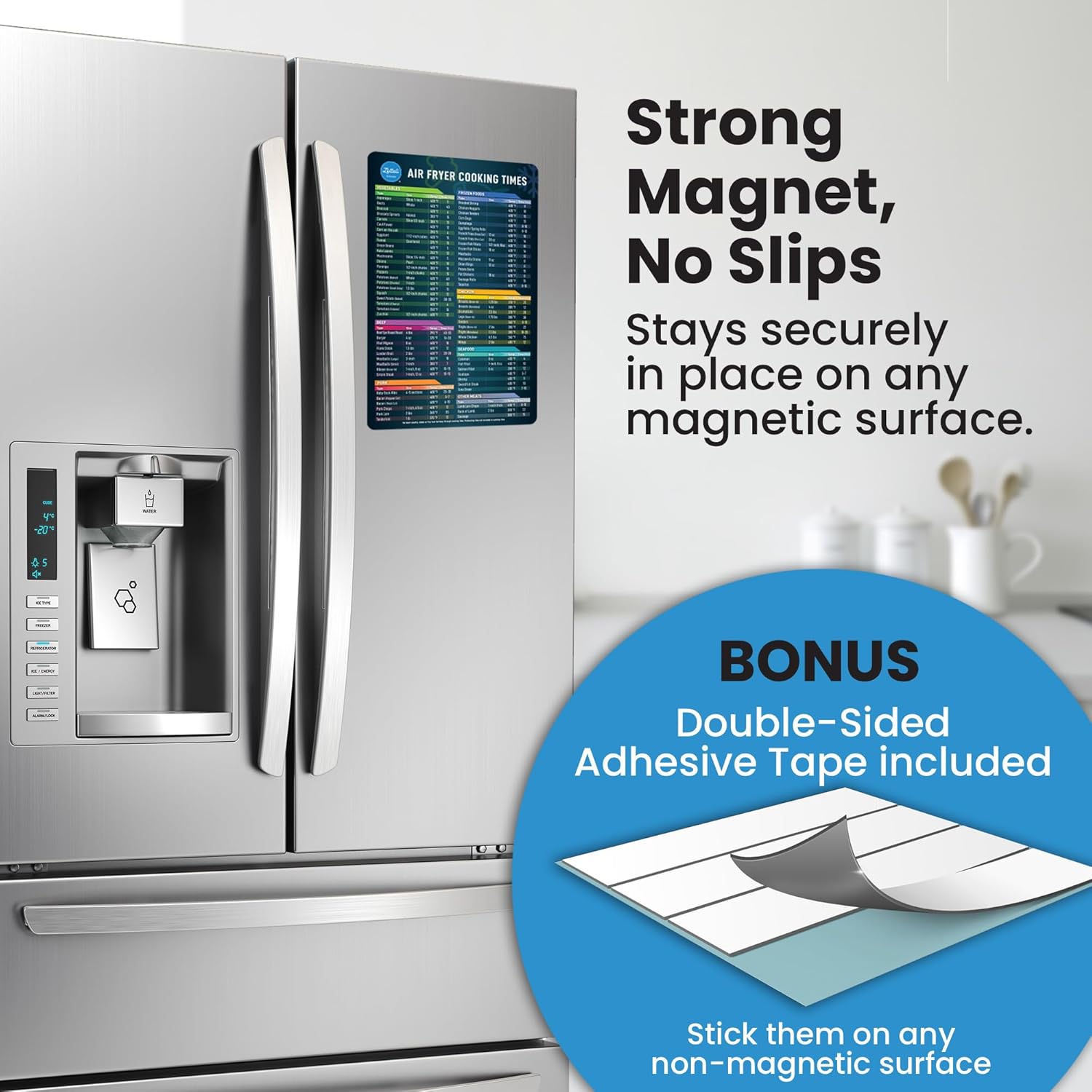 Air Fryer Magnetic Cheat Sheet Set - Air Fryer Accessories Cookbook - As Seen on the Today Show an Easy to Use AirFryer Time Chart Set - Strong Magnet Quick Reference Cooking Guide for Frying (Black)