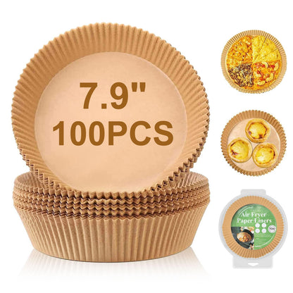 Air Fryer Liners Disposable Paper,100Pcs Parchment Paper Liners,Non Stick Airfryer Paper Liners,Food Grade Air Fryer Accessories WaterProof OilProof for Microwave Oven Steamer 7.9inch Square