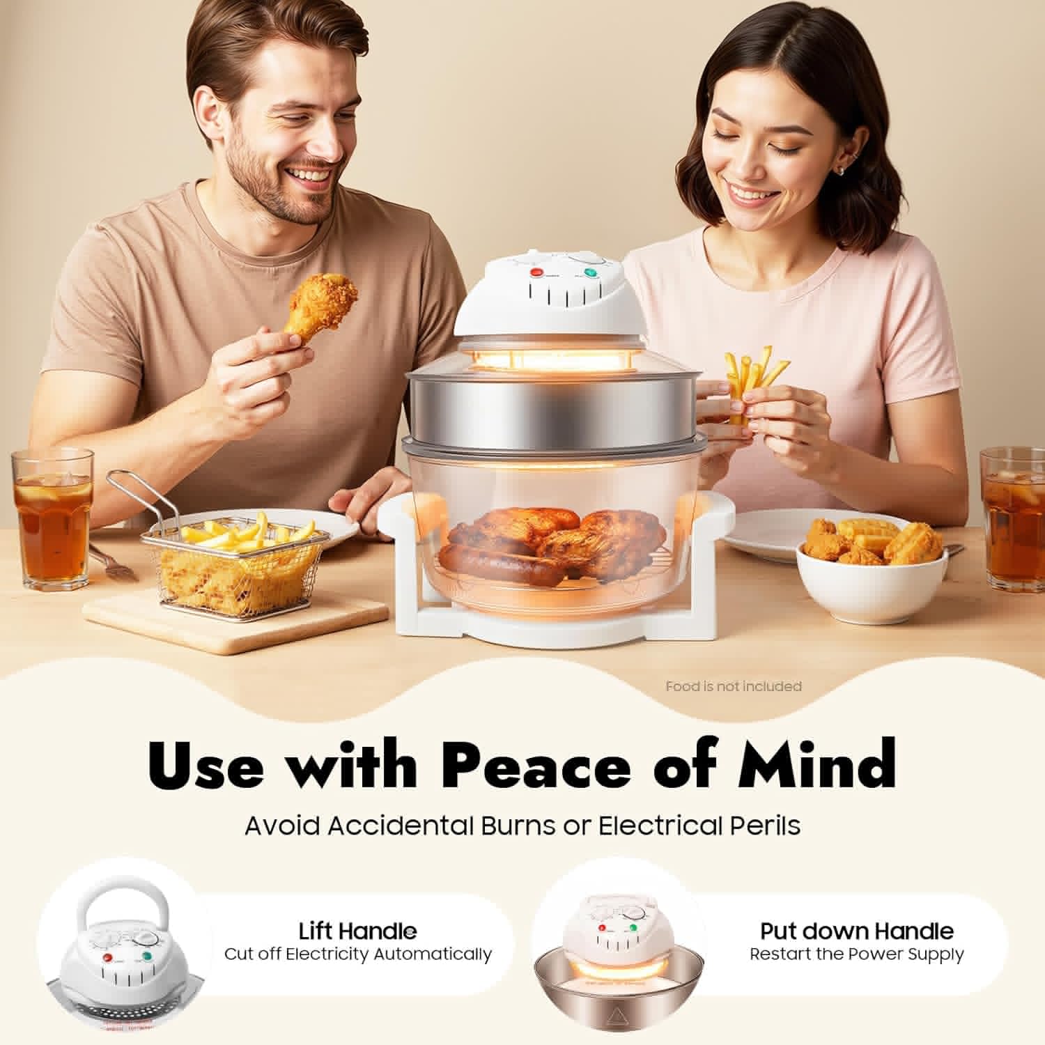 18 Quart Air Fryer with Expansion Ring, 1400W Halogen Convection Oven, Glass Air Fryer Non Toxic Extra Large, Timer & Temp Control, for Healthy Meals French Fries Cooking