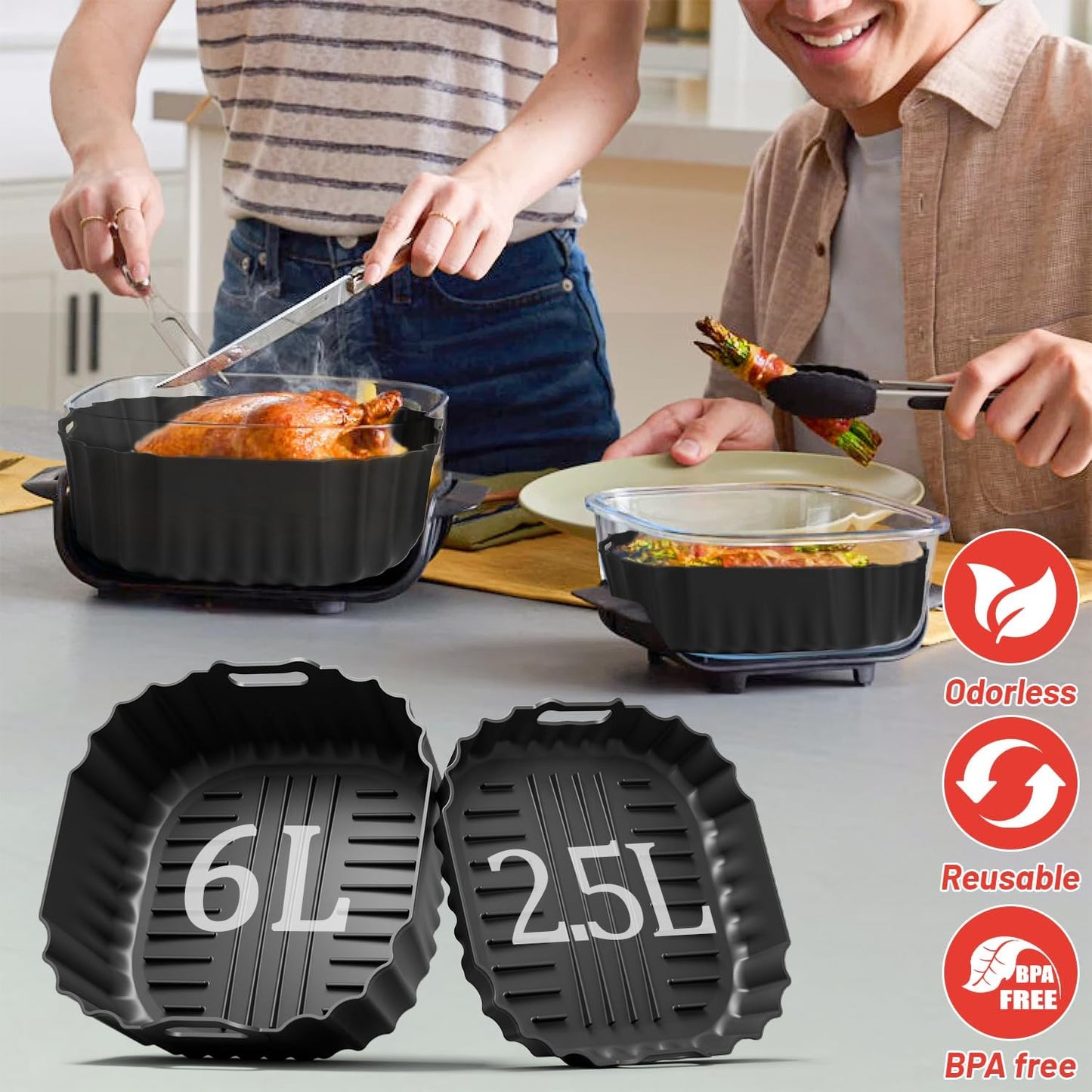 Air Fryer Accessories for Ninja Crispi Pro 6-in-1 Glass Airfryer AS101CY | AS101DG | AS101LG, 6 Piece Ninja Crispi Pro Accessories Silicone Liners, Paper Liners, Grill, Pizza Pan, 7-Hole Muffin Pan