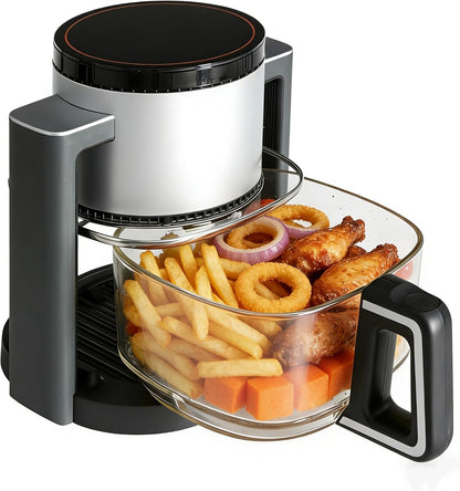 HealSmart 10-in-1 Glass Air Fryer, 4.7QT Non-Toxic Healthy Air Fryer with Rapid Air Crisping Technology, Versatile Functions for Bake, Roast, Dehydrate & Reheat, Nonstick & Dishwasher Safe Design