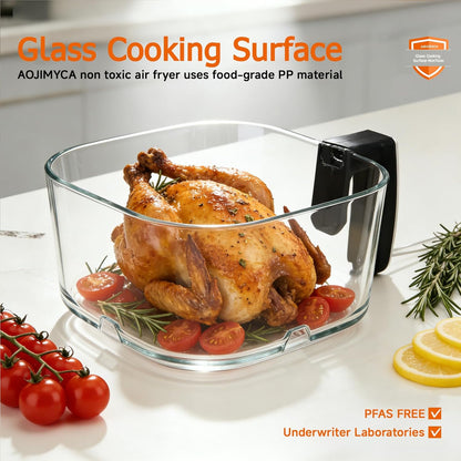Glass Air Fryer, Portable Air Fryer with 6.0QT Glass Container, Adjustable Temp & Time, Overheat & Power-Off Protection, 8-in-1 Non Toxic AirFryer for Quick Easy Meals