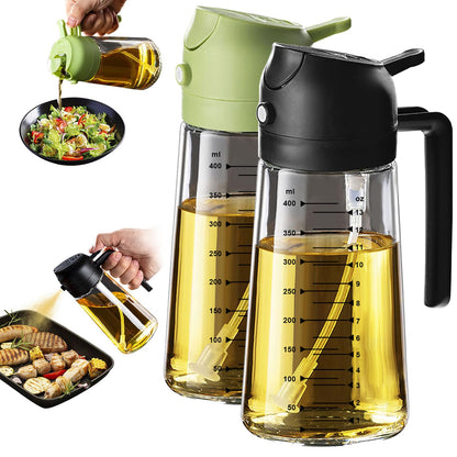 TrendPlain 16oz/470ml Glass Olive Oil Sprayer for Cooking – 2 in 1 Olive Oil Dispenser Bottle for Kitchen Gadgets and Air Fryer Accessories, Salad, BBQ - Black