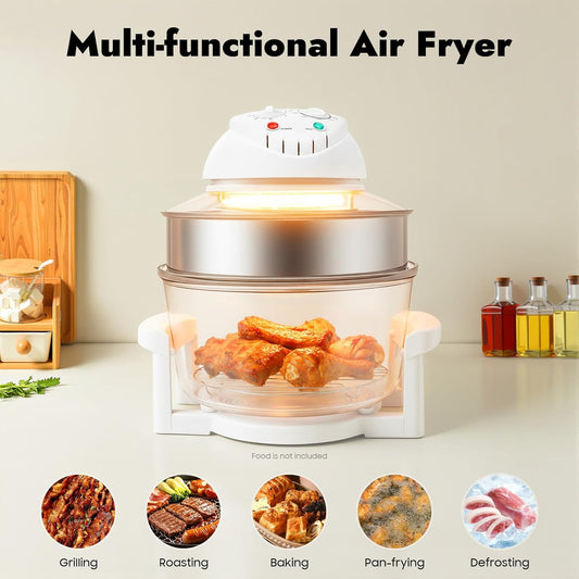 18 Quart Air Fryer with Expansion Ring, 1400W Halogen Convection Oven, Glass Air Fryer Non Toxic Extra Large, Timer & Temp Control, for Healthy Meals French Fries Cooking