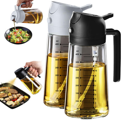 TrendPlain 16oz/470ml Glass Olive Oil Sprayer for Cooking – 2 in 1 Olive Oil Dispenser Bottle for Kitchen Gadgets and Air Fryer Accessories, Salad, BBQ - Black & Navy