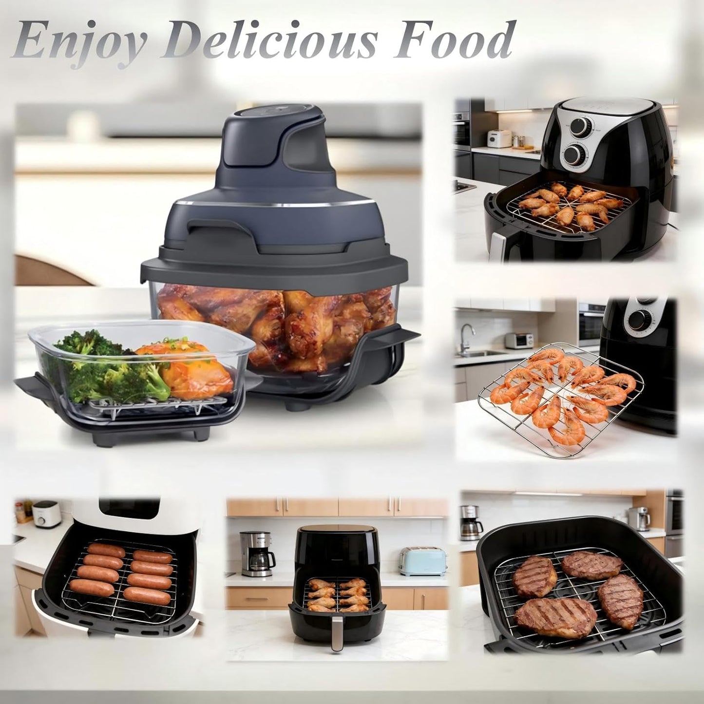 2PCS Crisper Racks Compatible with Ninja Crispi Air Fryer AS101/FN090/FN091/FN100/FN101/FN103 2.5QT, 4QT & 6-CUP Glass, Food Grade 18/8 Stainless Steel, Dishwasher Safe, Silver