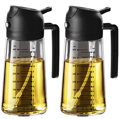 TrendPlain 16oz/470ml Glass Olive Oil Sprayer for Cooking – 2 in 1 Olive Oil Dispenser Bottle for Kitchen Gadgets and Air Fryer Accessories, Salad, BBQ - Black & Navy