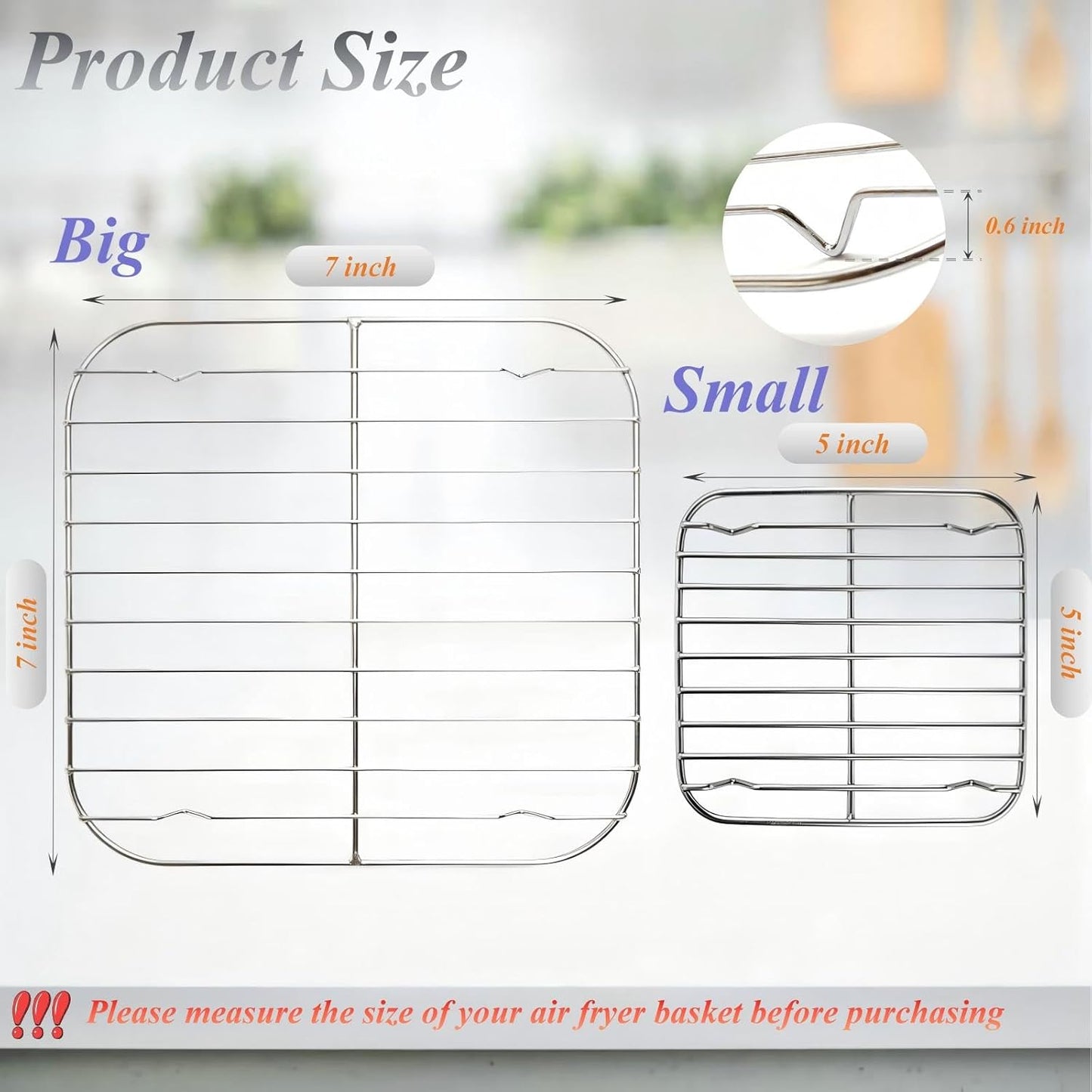 2PCS Crisper Racks Compatible with Ninja Crispi Air Fryer AS101/FN090/FN091/FN100/FN101/FN103 2.5QT, 4QT & 6-CUP Glass, Food Grade 18/8 Stainless Steel, Dishwasher Safe, Silver