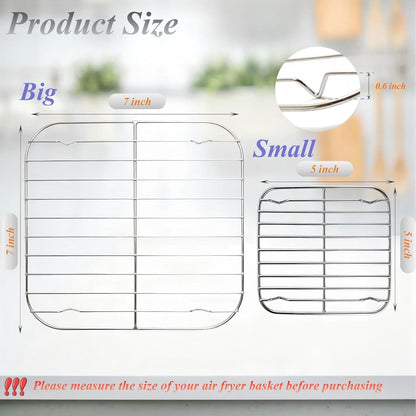 2PCS Crisper Racks Compatible with Ninja Crispi Air Fryer AS101/FN090/FN091/FN100/FN101/FN103 2.5QT, 4QT & 6-CUP Glass, Food Grade 18/8 Stainless Steel, Dishwasher Safe, Silver
