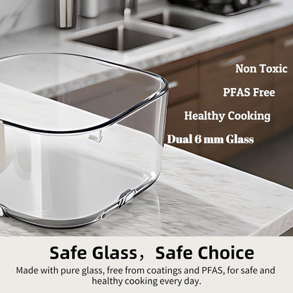 8-1 Glass Air Fryer | Non-Toxic | 400°F | 4QT TempWare Glass Bowl | Freezer & Dishwasher Safe | Wings，Steak，Fries & More | Air Fry Bake Roast Recrisp | Light Pinkish Beige