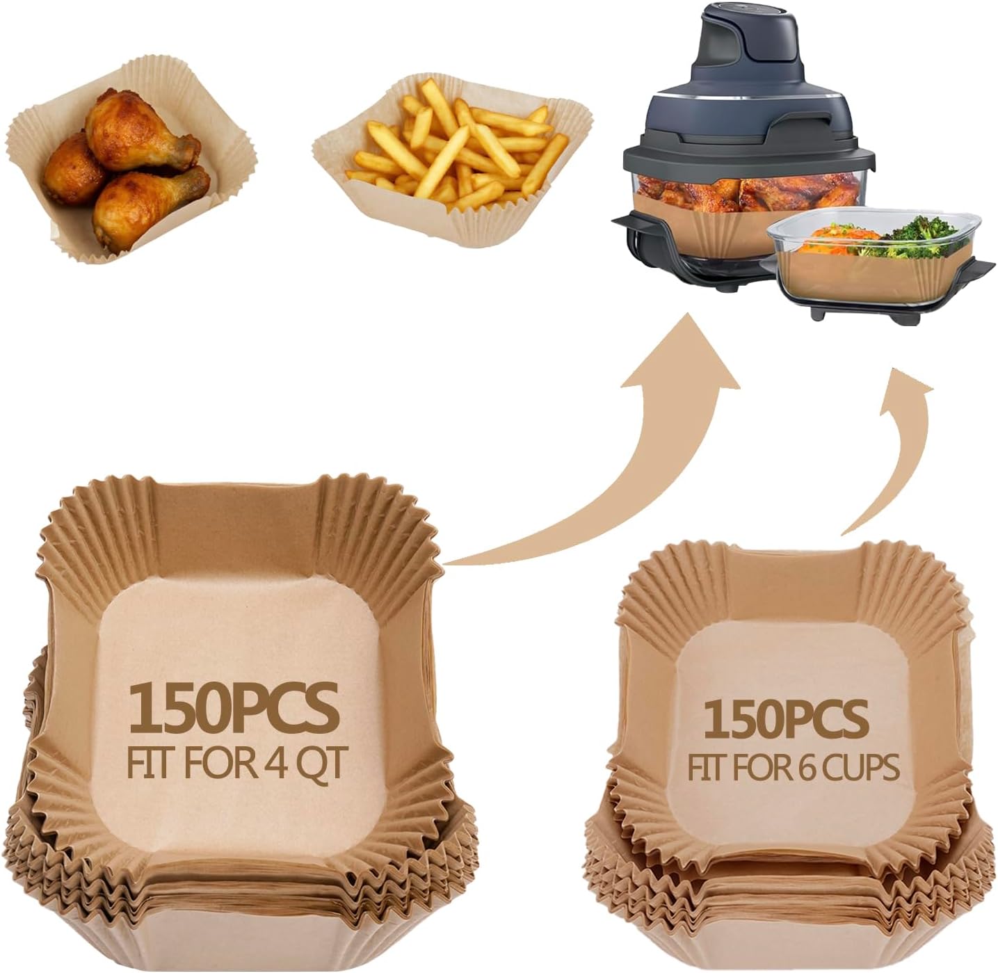 300PCS Air Fryer Liners disposable for Ninja Crispi,Air Fryer Accessories for Ninja Crispi 4-in-1 Portable Glass Cooking System,Suitable for Ninja Crispi Containers