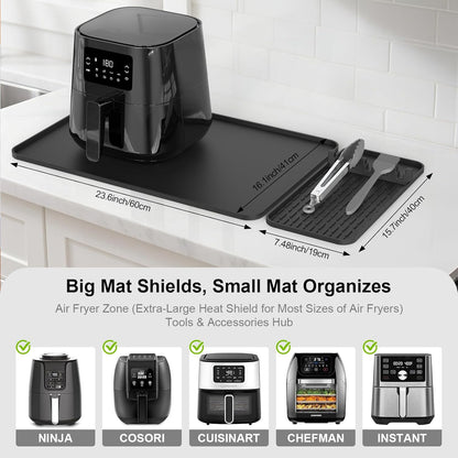 Silicone Heat Resistant Mats for Countertop,24x16 Inch Air Fryer Mat with Kitchen Accessories Holder Pad for Microwave/Oven,Compatible with Ninja/Cosori/Chefman/Toshiba,Kitchen Countertop Protector