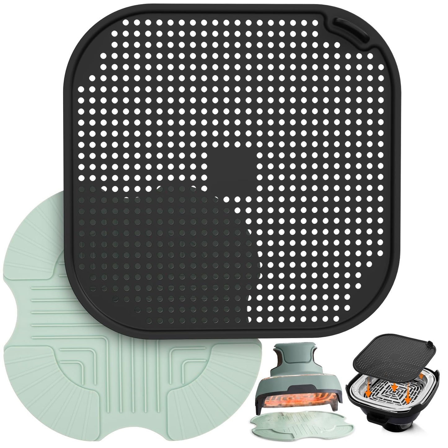 2 PCS Air Fryer Trivets Silicone and Splatter Shield for Ninja Crispi,Heat Resistant Mat for Air Fryer for Air Fryer Accessories,for Ninja Combi Accessories Kitchen Air Fryer Trivet(Dark Blue&Black)