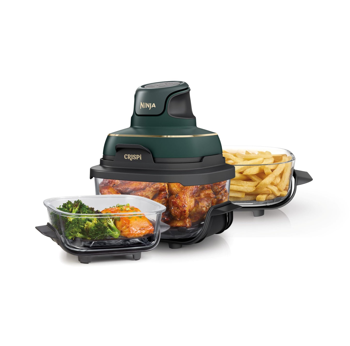 Ninja Crispi 4-in-1 Glass Air Fryer | 450°F | Non-Toxic | 4QT & 6-Cup Glass Containers w/Lids | Microwave, Freezer, Dishwasher Safe | Max Crisp, Air Fry, Bake, Recrisp | Stone | FN101ST