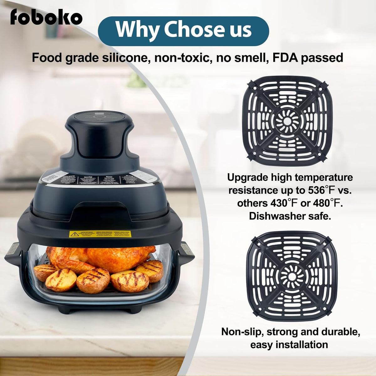 Silicone Bumper for Ninja Crispi Air Fryer FN101, Ninja Crispi accessories, Ninja Crispi Replacement Parts, Food Grade, Black.