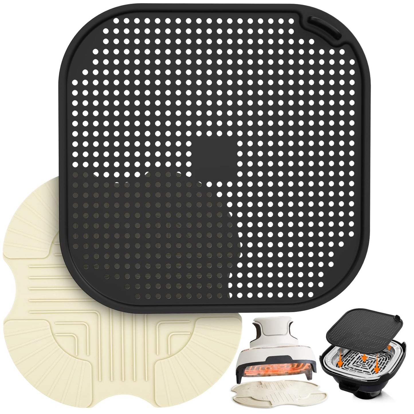 2 PCS Air Fryer Trivets Silicone and Splatter Shield for Ninja Crispi,Heat Resistant Mat for Air Fryer for Air Fryer Accessories,for Ninja Combi Accessories Kitchen Air Fryer Trivet(Dark Blue&Black)
