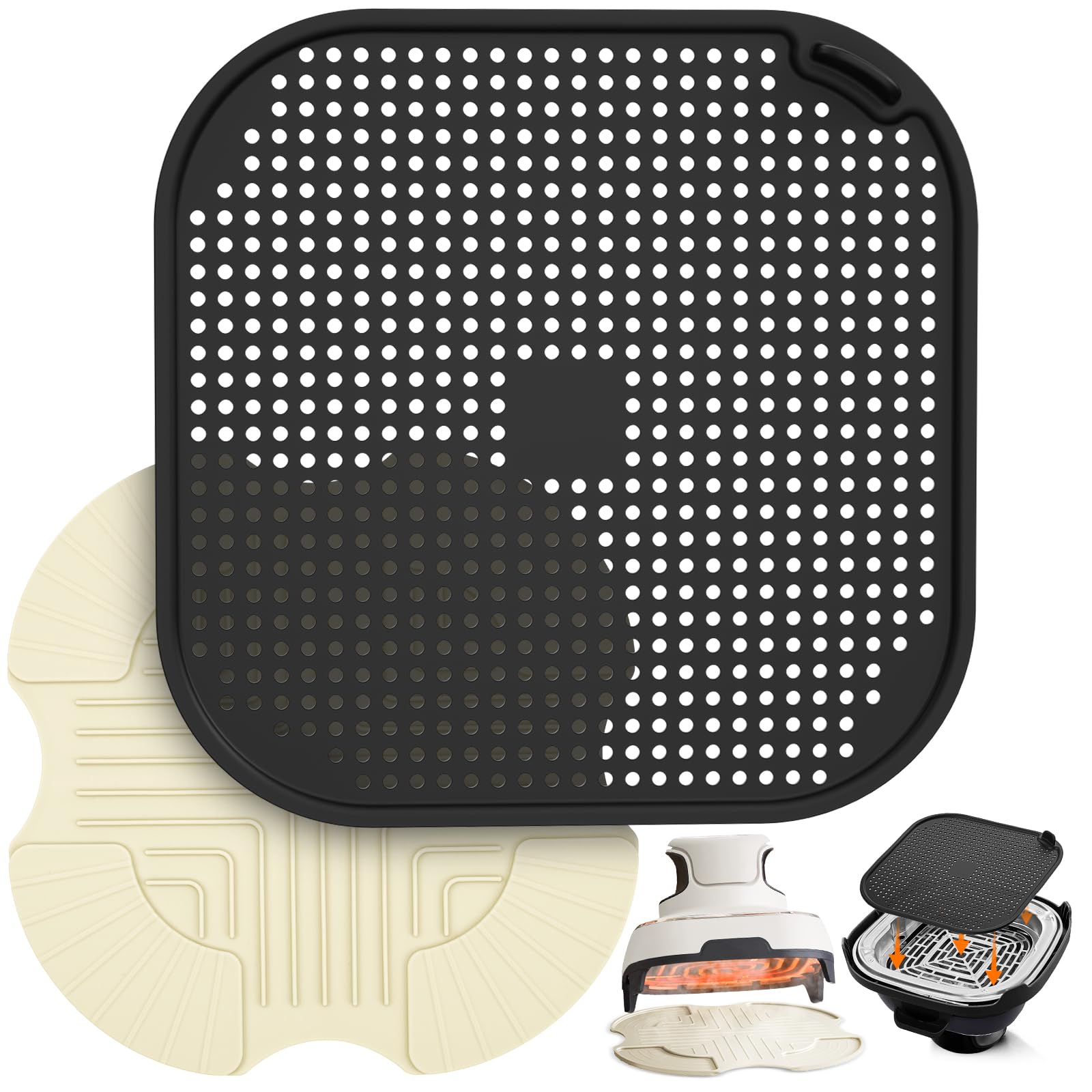 2 PCS Air Fryer Trivets Silicone and Splatter Shield for Ninja Crispi,Heat Resistant Mat for Air Fryer for Air Fryer Accessories,for Ninja Combi Accessories Kitchen Air Fryer Trivet(Dark Blue&Black)