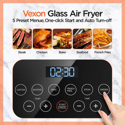 4.5QT Large Glass Air Fryer – See-Through Glass Window, Non Toxic, 360° Hot Air and Auto Shut-Off for Crispy Food, Temperature Control Dishwasher Safe