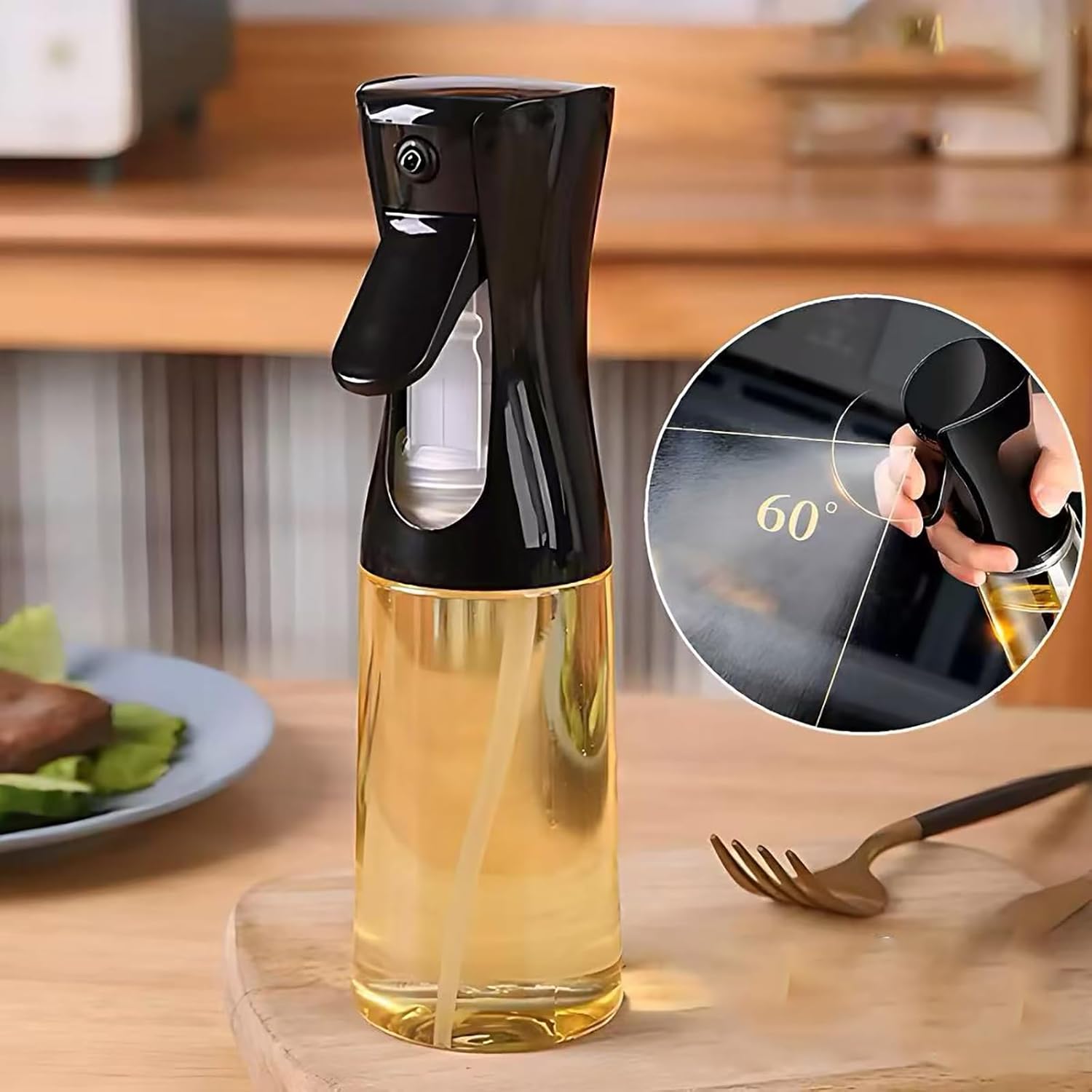 Oil Sprayer for Cooking- 200ml Glass Olive Oil Sprayer Mister, Olive Oil Spray Bottle, Kitchen Gadgets Accessories for Air Fryer, Canola Oil Spritzer, Widely Used for Salad Making, Baking, Frying,BBQ