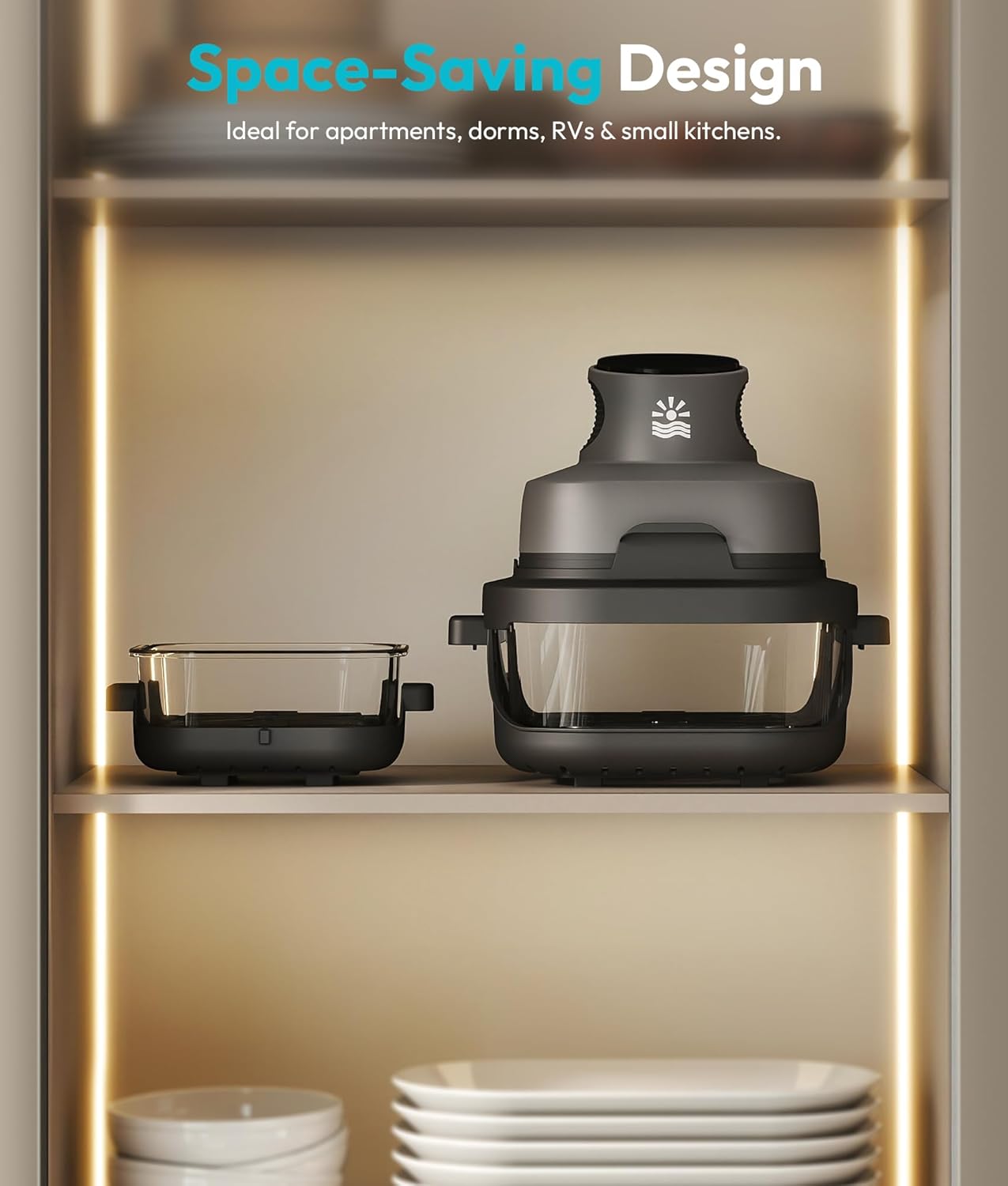 Rellytech Portable Glass Air Fryer - 1500W, 4.2 QT & 6-Cup Dual Glass Containers with Lids, 4-in-1, 60 Min Timer, 140°F-400°F Adjustable, Microwave, Freezer & Dishwasher Safe, Grey Mother's Day