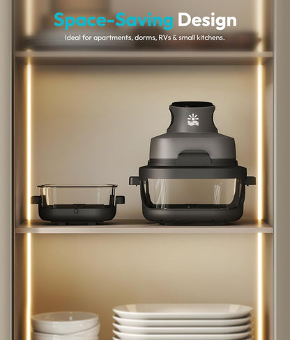 Rellytech Portable Glass Air Fryer - 1500W, 4.2 QT & 6-Cup Dual Glass Containers with Lids, 4-in-1, 60 Min Timer, 140°F-400°F Adjustable, Microwave, Freezer & Dishwasher Safe, Grey Mother's Day