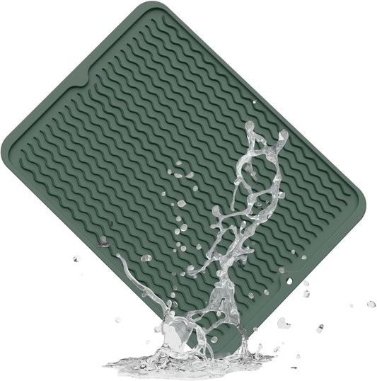 ZLR Silicone Dish Drying Mat & Heat Resistant Trivet (12" x 16") - Waterproof Counter Protector for Air Fryer, Coffee Maker - Non-Slip, BPA Free Kitchen Pad, Easy Clean Dishwasher Safe (Green)