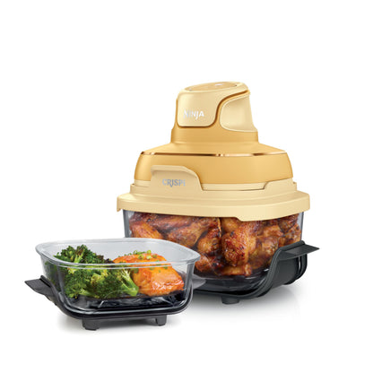 Ninja Crispi 4-in-1 Glass Air Fryer | 450°F | Non-Toxic | 4QT & 6-Cup Glass Containers w/Lids | Microwave, Freezer, Dishwasher Safe | Max Crisp, Air Fry, Bake, Recrisp | Stone | FN101ST