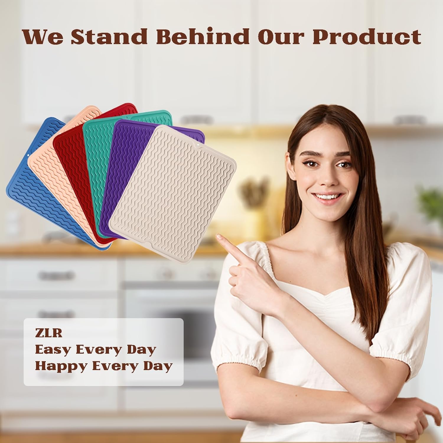 ZLR Silicone Dish Drying Mat & Heat Resistant Trivet (12" x 16") - Waterproof Counter Protector for Air Fryer, Coffee Maker - Non-Slip, BPA Free Kitchen Pad, Easy Clean Dishwasher Safe (Green)