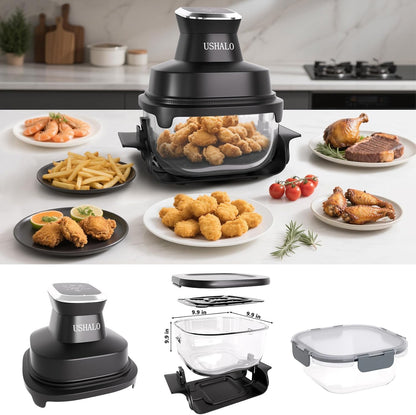 4.4QT Glass Air Fryer Non-Toxic, 4 Presets & Manual Control, 180-400℉ Precise Heat Smart Air Fryer Oven, Auto-Pause & Resume, Microwave & Dishwasher Safe Dual Glass Container