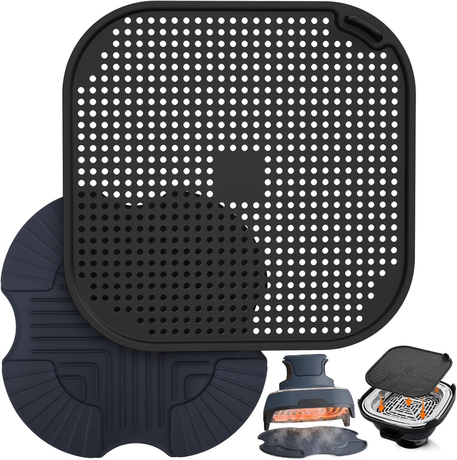 2 PCS Air Fryer Trivets Silicone and Splatter Shield for Ninja Crispi,Heat Resistant Mat for Air Fryer for Air Fryer Accessories,for Ninja Combi Accessories Kitchen Air Fryer Trivet(Dark Blue&Black)
