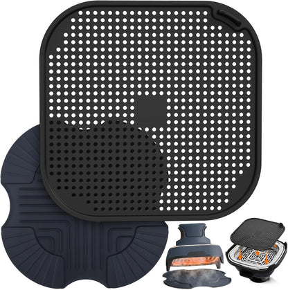 2 PCS Air Fryer Trivets Silicone and Splatter Shield for Ninja Crispi,Heat Resistant Mat for Air Fryer for Air Fryer Accessories,for Ninja Combi Accessories Kitchen Air Fryer Trivet(Dark Blue&Black)