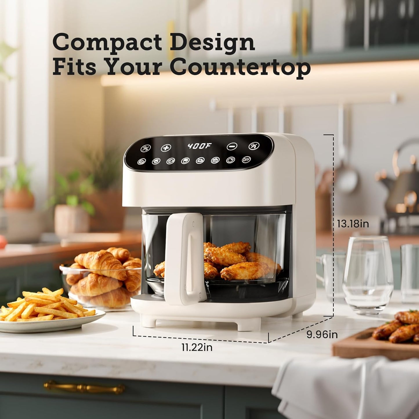 Kismile 5QT Glass Air Fryer, BPA-Free Non Toxic AirFryer with Digital Touch Control, 1500W Portable Airfryer, Dishwasher Safe Basket, Up to 400°F, Cooks with 95% Less Oil(White)