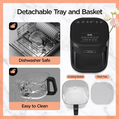 4.5QT Large Glass Air Fryer – See-Through Glass Window, Non Toxic, 360° Hot Air and Auto Shut-Off for Crispy Food, Temperature Control Dishwasher Safe