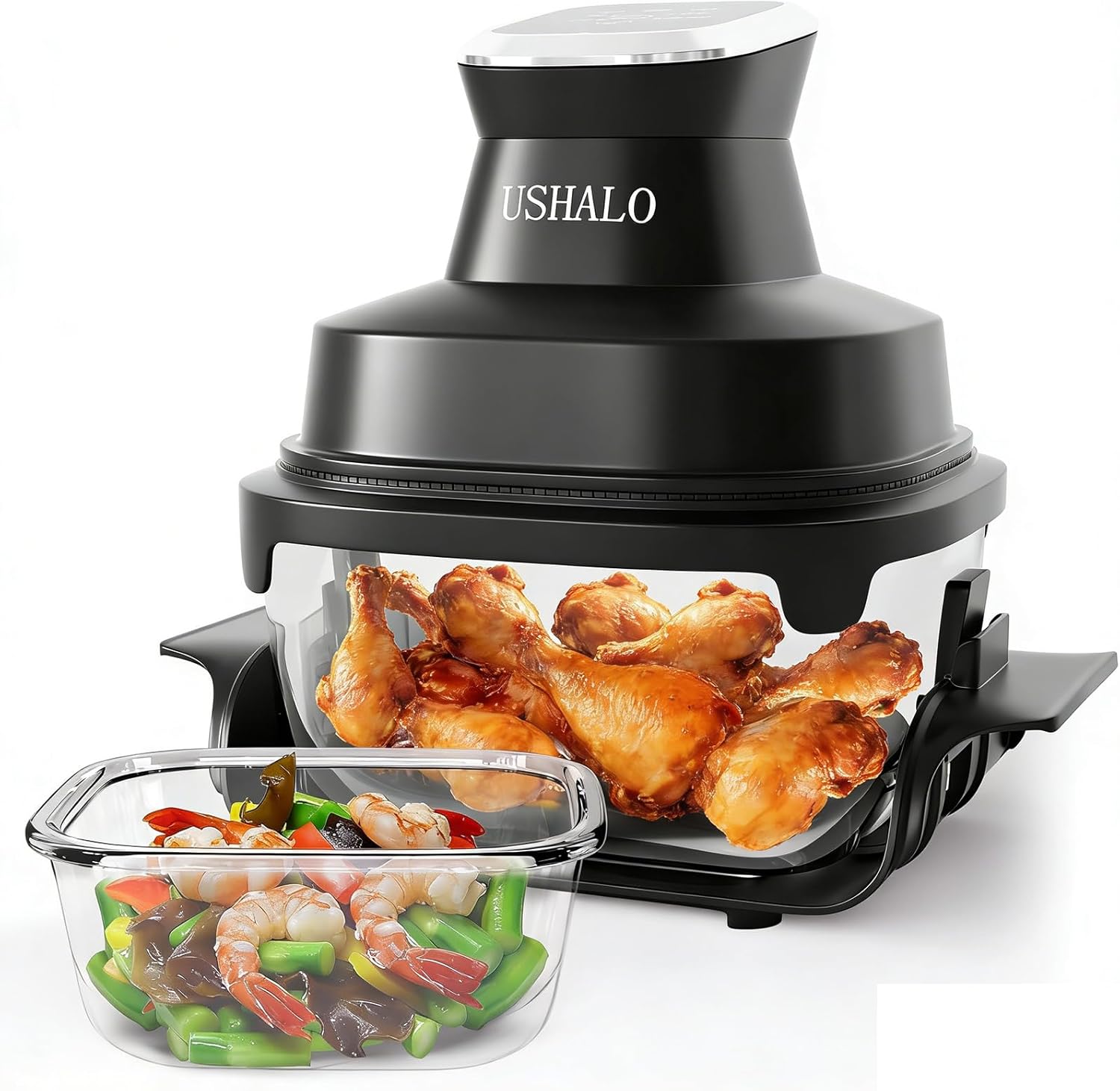 4.4QT Glass Air Fryer Non-Toxic, 4 Presets & Manual Control, 180-400℉ Precise Heat Smart Air Fryer Oven, Auto-Pause & Resume, Microwave & Dishwasher Safe Dual Glass Container